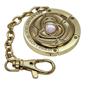 Parfums Houbigant Paris Purse Hook Handbag Holder Gold Tone Pink Stone Chain